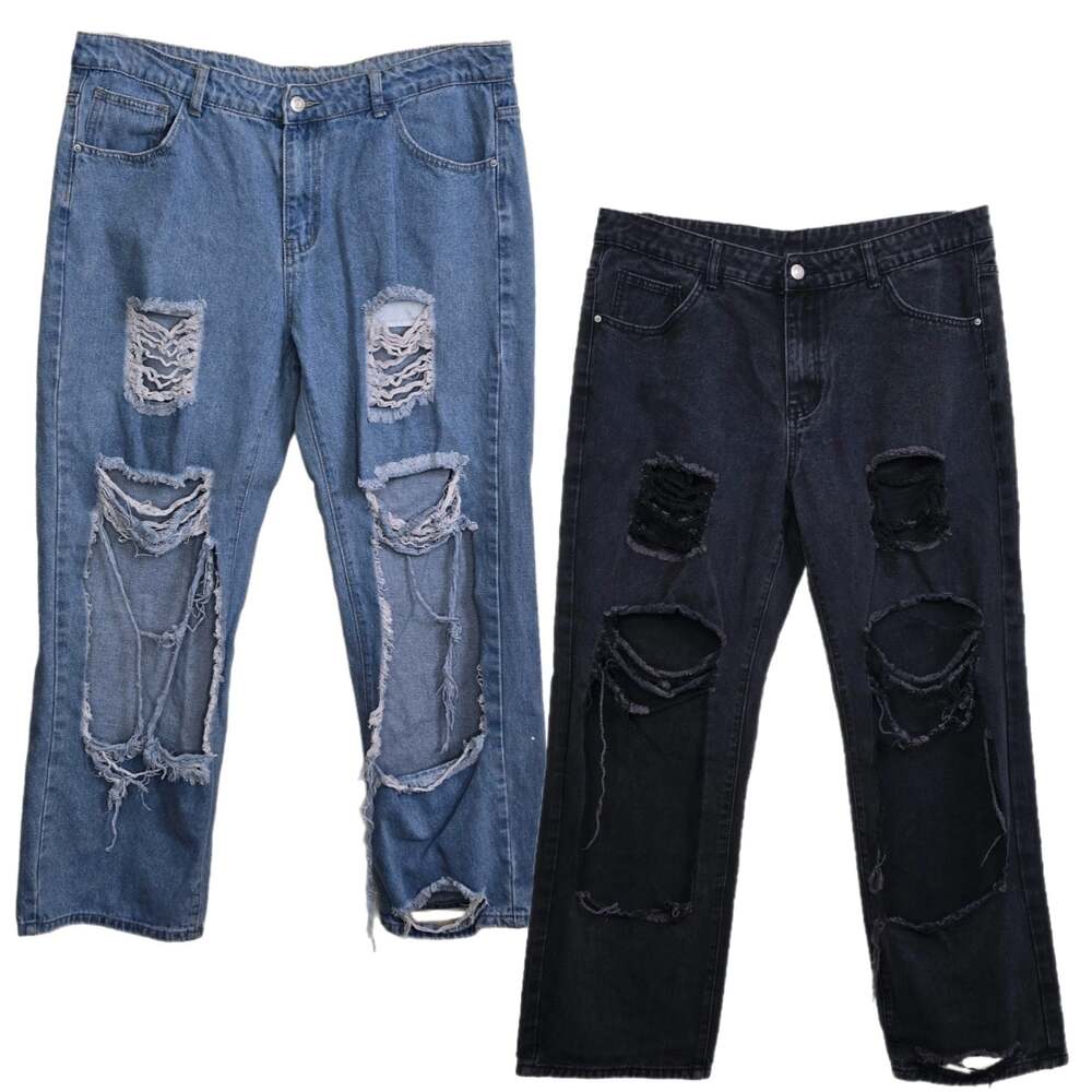 Two Shein High Waisted Distressed Straight Leg Jeans XXL